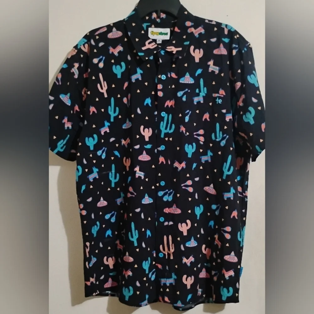 Tipsy Elves Shirt Mens Midnight Fiesta Hawaiian Pinata Cactus zise XL - Picture 8 of 16